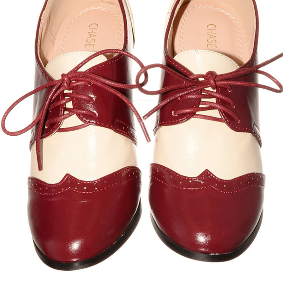 NEW Vintage 50's Saddle Shoes Oxford Heels in Red - Picture 2 of 4